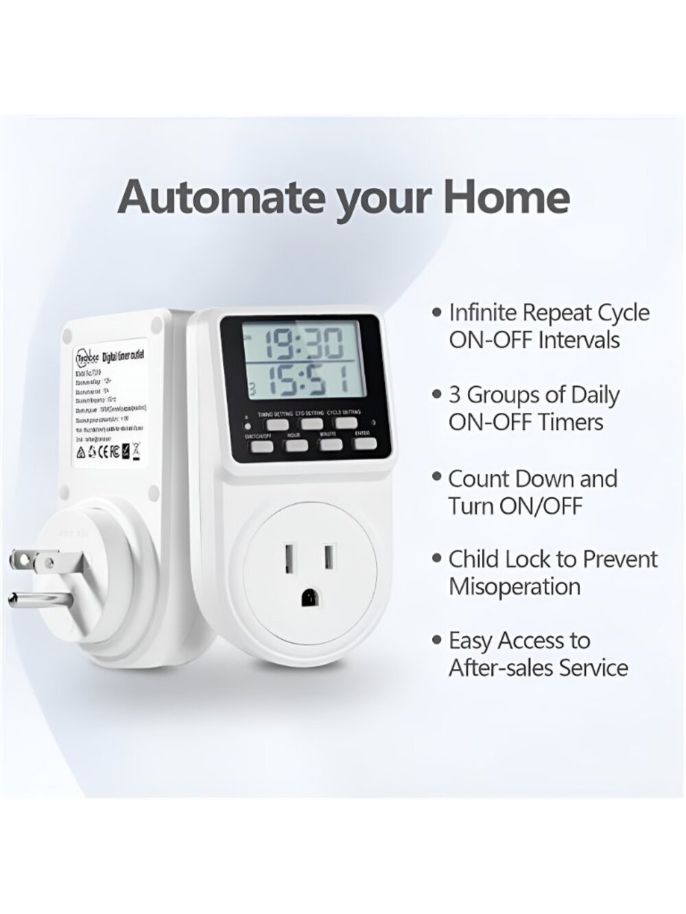 Digital Infinite Repeat Cycle Intermittent Timer Plug, Programmable, 1 pack - Picture 5 of 6